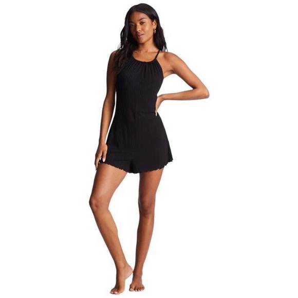 Billabong High Surf Romper Ribbed Low Back New Black Large Beachy Vacation Wear - Picture 5 of 10